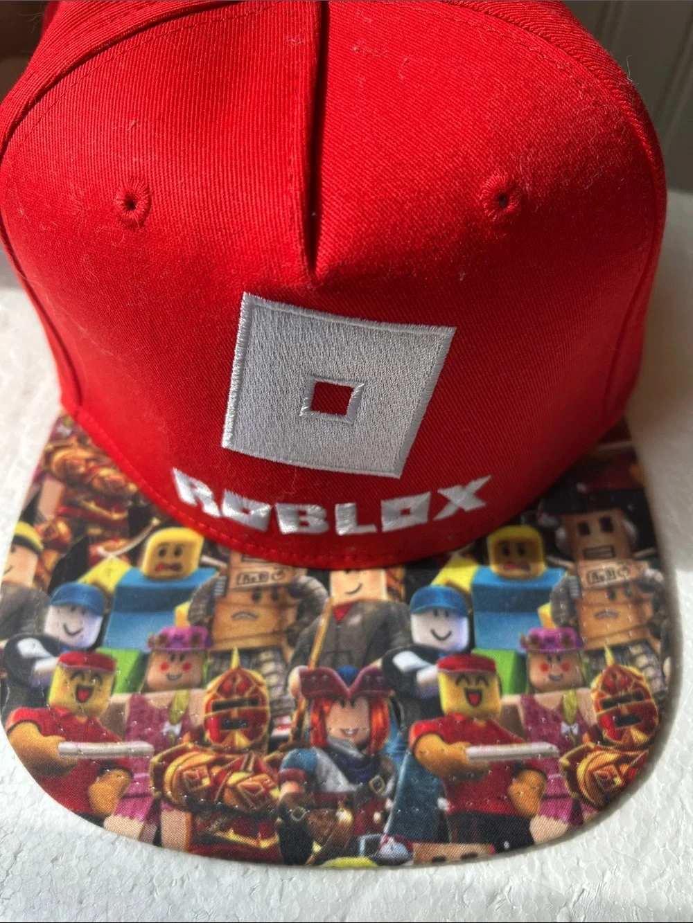 Roblox Gamer Logo Red Snapback Hat with vibrant multiple character Brim size OS